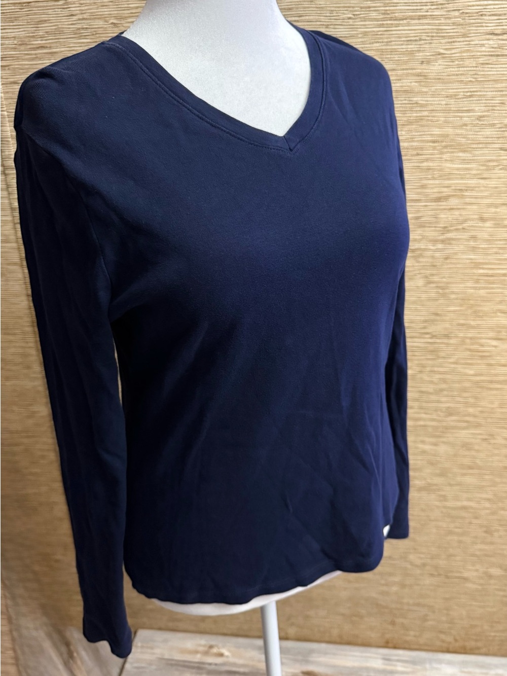 Cherokee V-Neck Cotton T-Shirt Women’s Medium Navy Blue Solid Long Sleeve